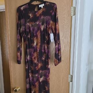 Cloth & Stone NWT Long Sleeve Dress in Purple, Brown & Black